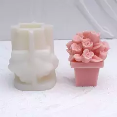 Molde Silicona Maceta Con Rosas Velas, Resina, Yeso, Etc - Lua Distribuidora