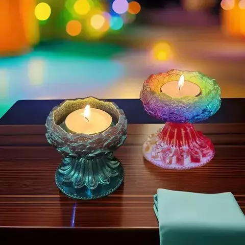 Molde De Silicona Porta Vela Candelabro Con Pie Resina. Yeso