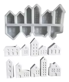 Molde De Silicona Casitas X10 Ideal Para Resina, Yeso
