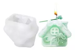 Molde De Silicona Casita 3d Con Doble Diseño Vela, Resina