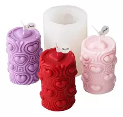 Molde Silicona Velón Cilindro Con Corazones Velas, Yeso, Etc