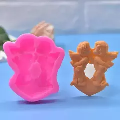 Molde Silicona Dos Angelitos Sobre Corazon Porcelana Etc