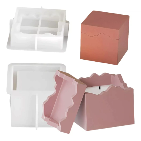 Molde Silicona Caja Cuadrada Con Bordes Irregulares Yeso