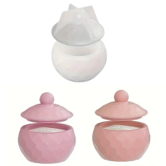 Molde Silicona Tarrito Facetado Grande Con Tapa Yeso, Resina