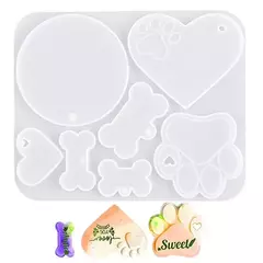 Molde de Silicona Dijes Llavero Chapitas Hueso Huellita