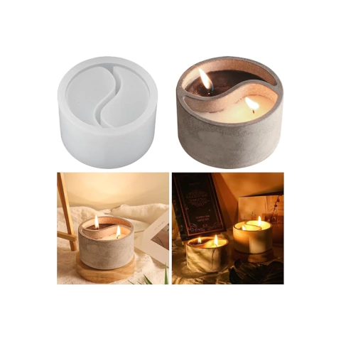 Molde de Silicona Maceta Porta Vela Ying Yang Ideal Resina, Yeso. Cemento, etc.