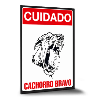 Placa de Sinalização com fita duplaface Cuidado com o Cão cachorro bravo - comprar online