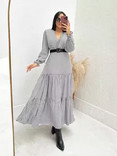 Vestido Antonia Manga Longa - Xadrez P/B na internet