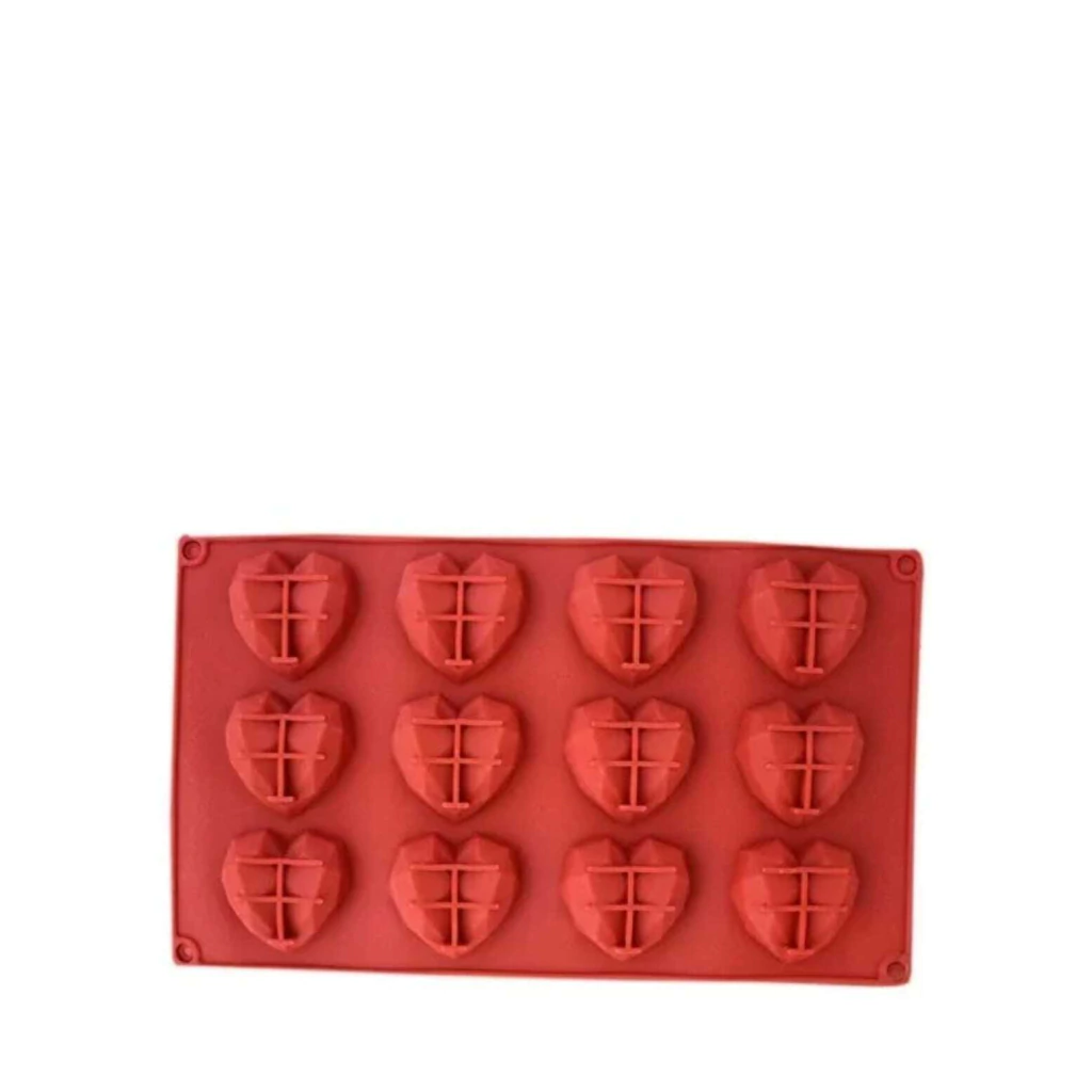 Molde Silicona Plancha 12 Corazones Facetados