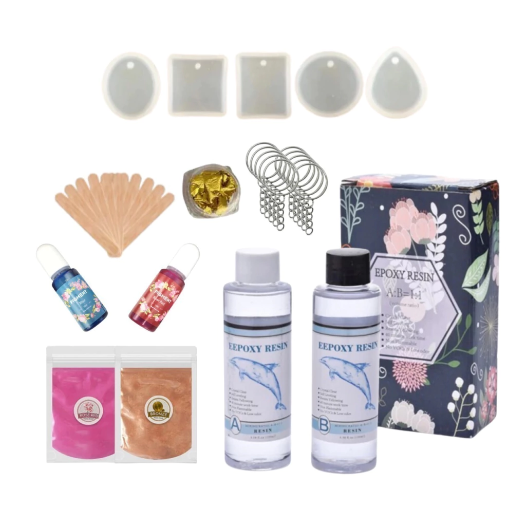 KIT RESINA BIJOU 472ML + PACK MOLDES SILICONA 5 FORMAS + PIGMENTOS