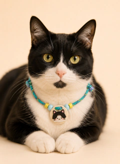 Collar Regulable con Michi Dije Gato Blanco y Negro