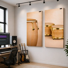 CONJUNTO: 2 QUADROS ACÚSTICOS - PERCUSSÕES (REDUZ ECO, REVERBERAÇÃO E DECORA O AMBIENTE)