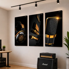 CONJUNTO: 3 QUADROS ACÚSTICOS - GOLD (REDUZ ECO, REVERBERAÇÃO E DECORA O AMBIENTE)