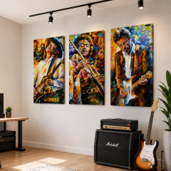 CONJUNTO: 3 QUADROS ACÚSTICOS - ERIC CLAPTON I JIMI HENDRIX I STEVE RAY (REDUZ ECO, REVERBERAÇÃO E DECORA O AMBIENTE)