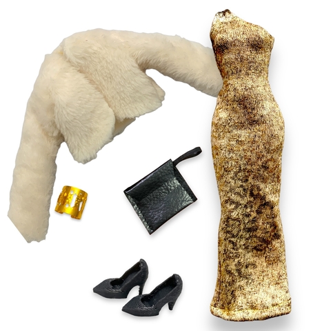 Vestido dorado con saco y accesorios - comprar online
