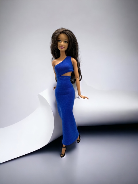 Long asymmetric blue dress