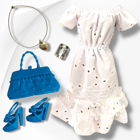Vestido Broderie Blanco con accesorios - comprar online