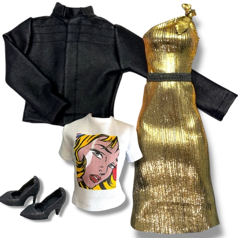 Conjunto pollera y top plisado dorado - comprar online