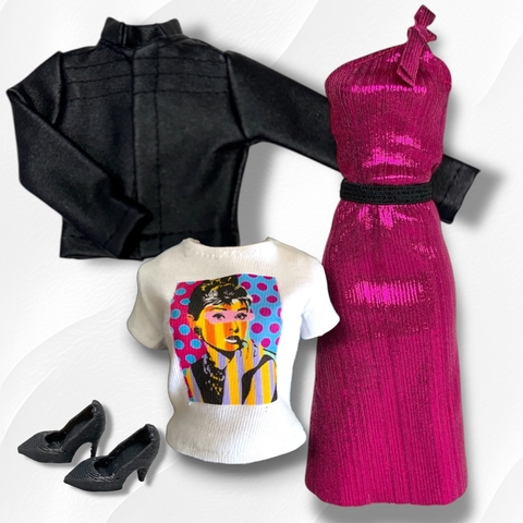 Conjunto pollera y top plisado fucsia - comprar online