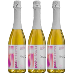 Kit 3x Espumante Kombucha Sem Álcool POD Uva Branca 750ml