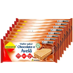 Kit c/ 8un Wafer Chocolate e Avelã Zero Açúcar LOWÇÚCAR 115g