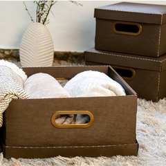 Kit 3un Caixa Organizadora Media Cappuccino Dello 29x29x15cm - Fruttato