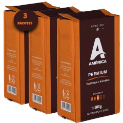 Café Premium Torrado e Moído a Vácuo AMERICA 500g (3 Pacotes)