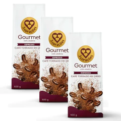 Kit 3pc Café Torrado em Grão 3CORAÇÕES Espresso Gourmet 500g