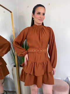VESTIDO BABADO MARROM - comprar online