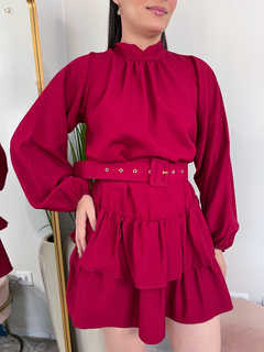 VESTIDO BABADO VERMELHO BORDO - JS STORE