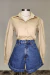 Cropped manga longa tricoline bege