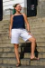 Regata costas aberta linho puro azul marinho - comprar online