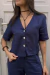 Blusa botões linho puro azul marinho - comprar online