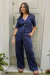 Blusa botões linho puro azul marinho