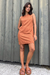Vestido curto reto linho marrom