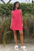 Vestido curto reto linho melancia