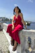 Vestido midi ponteiras linho vermelho