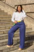 Calça bolso embutido linho puro azul marinho - loja online