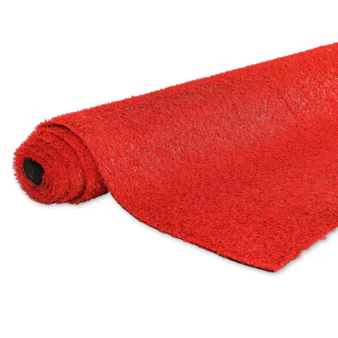 Rolo de grama sintética vermelha 20mm com proteção UV e anti-fungo, medindo 2,00 x 25,00m.