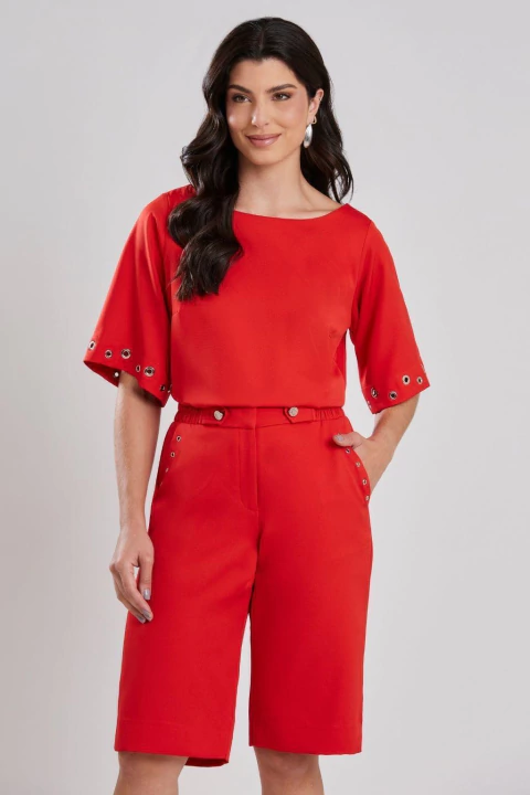 Blusa Ampla Ilhos Business Vermelha