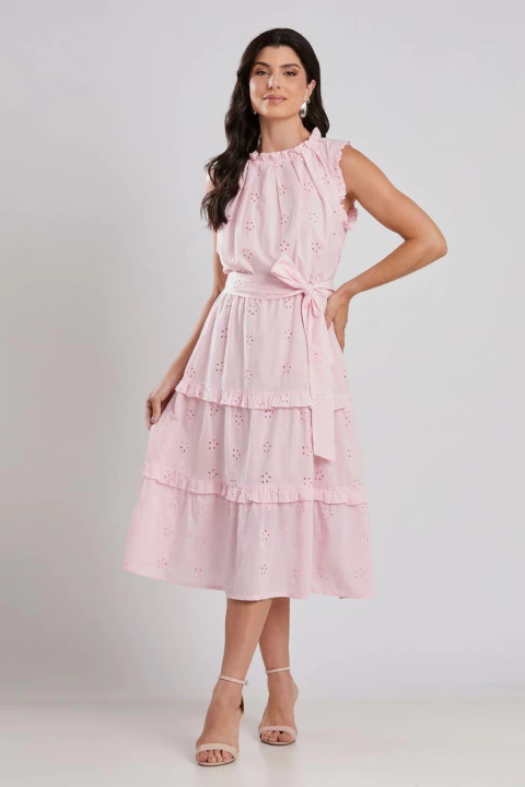 Vestido Midi Laise Rosa Claro