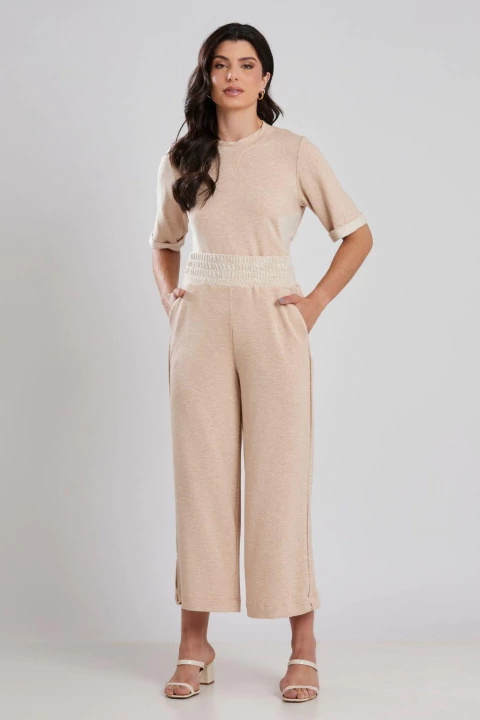 Calça Cropped Reta Bege