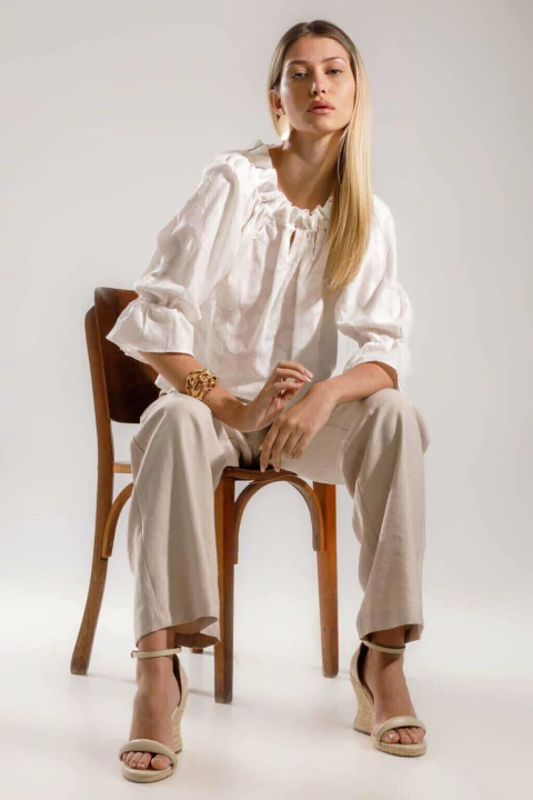 Calça De Alfaiataria Reta Areia