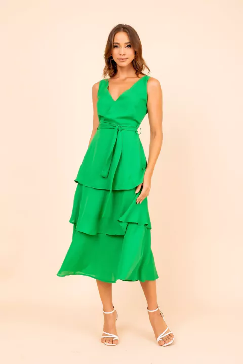 Vestido Babados Fluido Verde