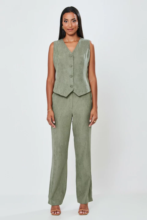 Calça Alfaiataria Reta Cotelê Musgo 223