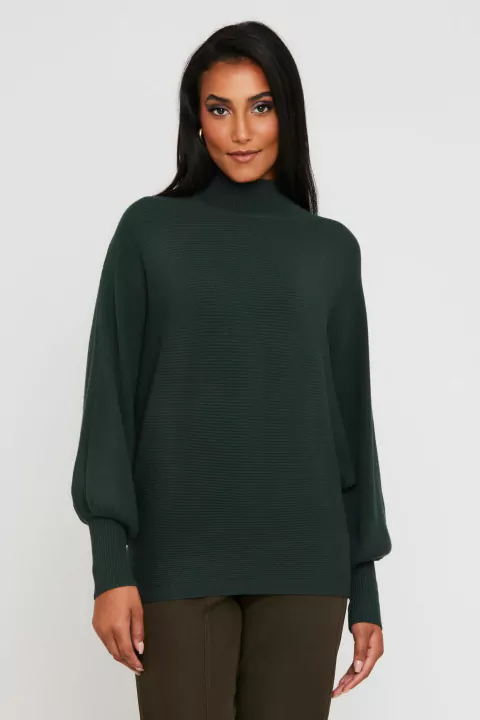 Tricot Mangas Bufantes Longo Verde Oliva