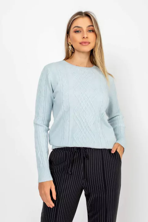 Blusa Tricot Canelada Azul Céu