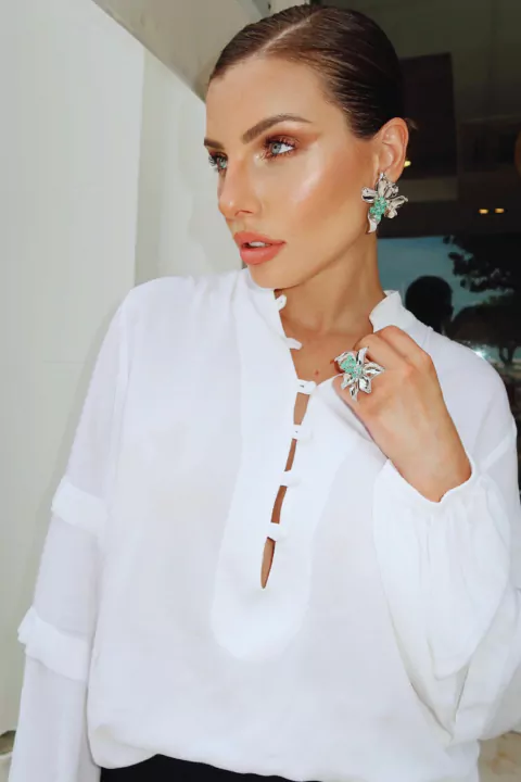 Blusa Versalhes Gola Chinesa Off White