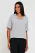 Blusa Básica Decote V Manga Efeito Dobrada Cinza