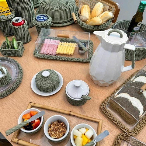 Kit Café da Manhã em Vime Verde Oliva com 10 Peças - comprar online